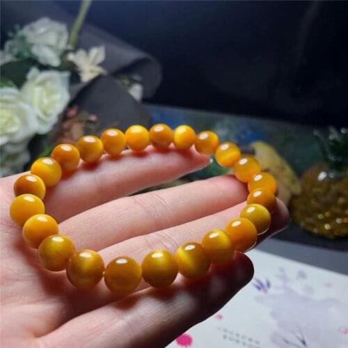 Natural Yellow Gold Tiger Eye Bracelet For Women Men Anniversary Stone Round Beads Crystal Jewelr