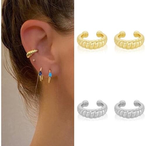 CRMYA Silver Gold Filled Ear Cuff Without Piercing Clip On Earrings Twisted Dome EarCuff Girls Puck Jewerly Gifts 1 Pair