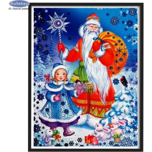Diy 5D Diamond Painting Christmas Santa Claus and child in snow scene Embroidery Handmade Mosaic Xmas Happy New Year 2022