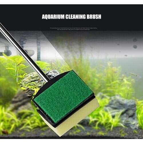 Double Face Sponge Cleaning Brush Long Steel Handle Aquarium Glass Brush Aquarium Accessories Fish Tank Tools