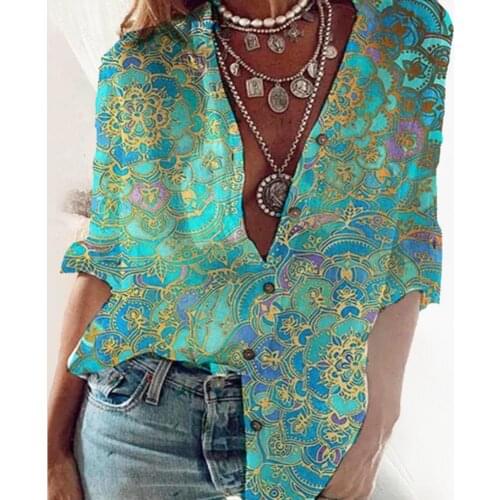 Elegant Half Sleeve Ladies Shirt Women Floral Print Summer Casual Turndown Collar Loose Blouse Plus Size Tops Lapel Shirt Tunic