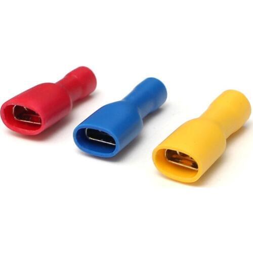 Brand New High Quality 100PCS 6.35mm 1/4 "Flat PVC Crimp Connector Termination 0.5-6.0mm 22-10AWG