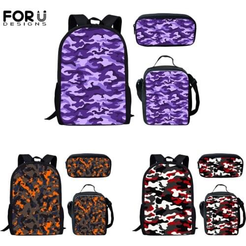 FORUDESIGNS 3pcs Set School Bags Camouflage Pattern Design Teenager Large Capacity Backpack Daypack BookBag Mochila Infantil