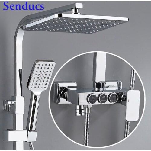 Electroplated Silver Matte Black Hot Cold Thermostatic Bathroom Shower System Wall Mounted Brass Core 3 Functions