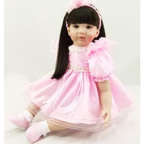 60cm BoutiqSilicone Reborn Baby Doll Toy For Girl Long Hair pink Princess Toddler bebe reborn Lifelike Alive child Birthday Gift