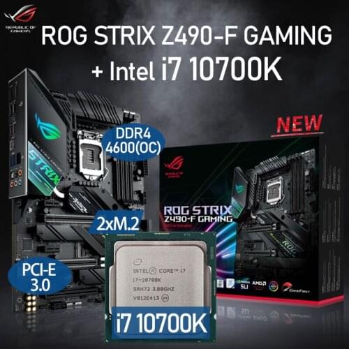 LGA 1200 Asus ROG STRIX Z490-F GAMING Motherboard Set + Intel Core i7 10700K Combo DDR4 128GB PCI-E 3.0 M.2 Intel Z490 Placa-Mãe