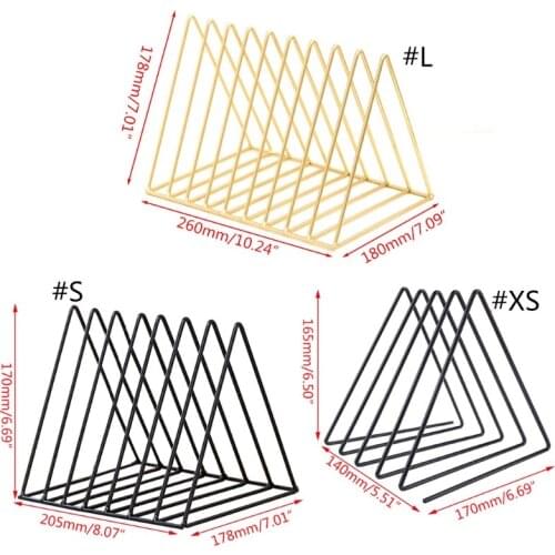 K5DB Metal Iron Storage LP Record Rack Triangle Shaped Book Magzine Holder Multifunction Desk Record Shelf Organizer Home Office