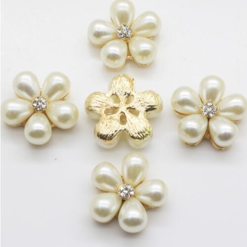 Fashion 10Pcs Sewing Craft 21 mm Flower Round Cluster Crystal Pearl Button Lot Wedding Buckle Jewelry Craft