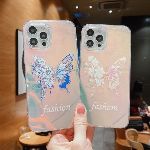 Fashion butterfly Transparent silicone Phone Case For iPhone 11 Pro max 12 Pro Max mini 8 7P Xr Xs Max X Fall prevention tpu