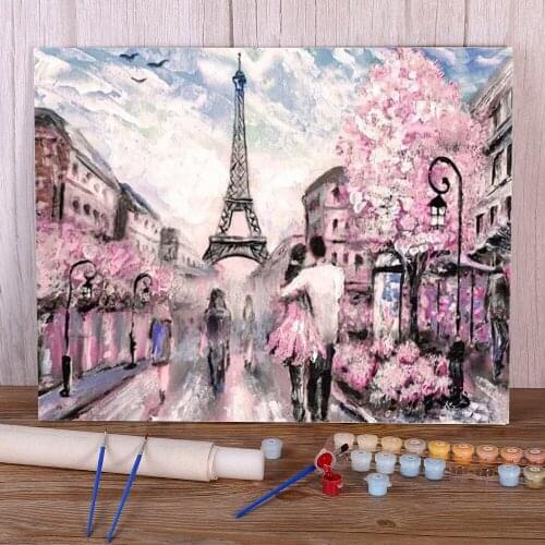 Landscape Street Coloring By Numbers Painting Set Acrylic Paints 40*50 Paiting By Numbers Wall Paintings For Handicraft