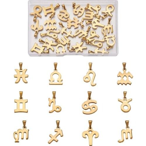 24pcs/box 304 Stainless Steel Pendant Charm 12 Constellations 12 Zodiac Signs For DIY Necklace Keychain Jewelry Gifts Making
