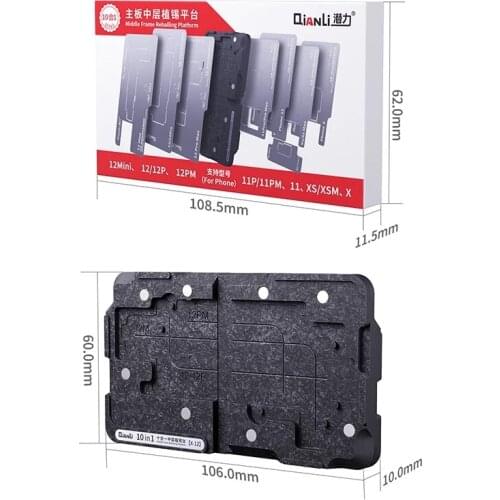 QIANLI 10 IN 1 Magnetic 3D BGA Tin Planting Platform For iPhone X-12 Pro MAX Motherboard Middle Frame Reballing Stencil Template