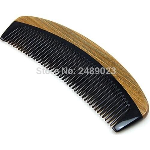 Boutique Green sandalwood and Ox Horns Spliced Hair Combs Wood Comb Exquisite Craft Sandalwood Pure Handmade Gifts