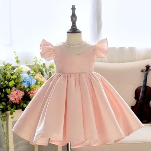 Pink Christening Gowns Beads Lace Tulle Princess Dress Event Party Wear 1 Year Baby Girl Birthday Dresses Infant Baptism Gown