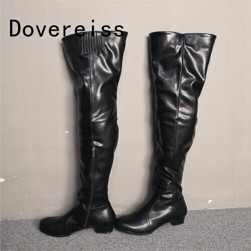 Dovereiss Fashion Womens Shoes Winter concise Big size 47 Round toe sexy Zipper new Chunky heels Over the knee boots 35-47