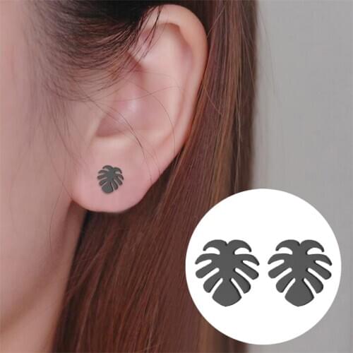 Bohemian Coconut Palm Leaf Stud Earrings Stainless Steel Beach Jewelry for Women Monstera Leaf Plant Bronics