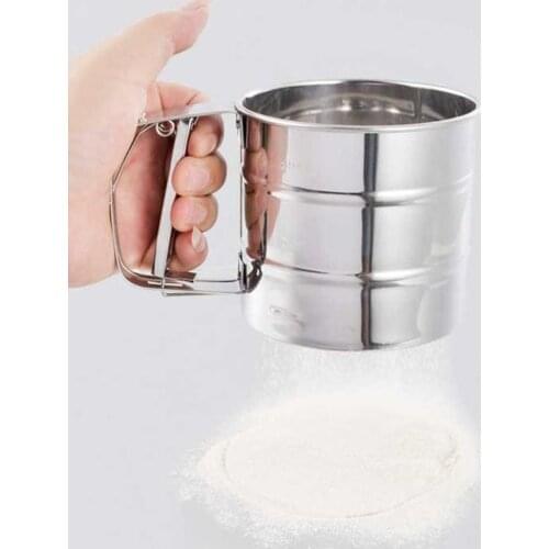 Superior Quality Stainless Steel Mesh Flour Sifter Mechanical Baking Icing Sugar Shaker Sieve Stylish DIY Special Design