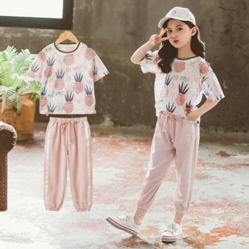 Teen Girls Summer Clothing Tshirt + Pants Sport Tracksuits For Girls Letter Costume For Girl Patchwork Childrens Clothing