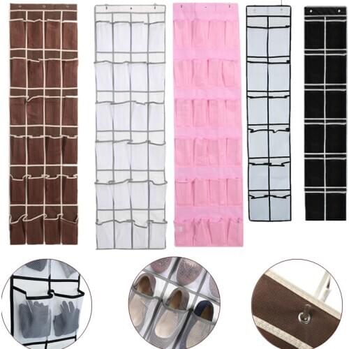 12/24 Pocket Large Mesh Cloth Box Storage Hanging Bag Wall-mounted Sundries Organizer Holder Room Shoes Slippers Storage Bag