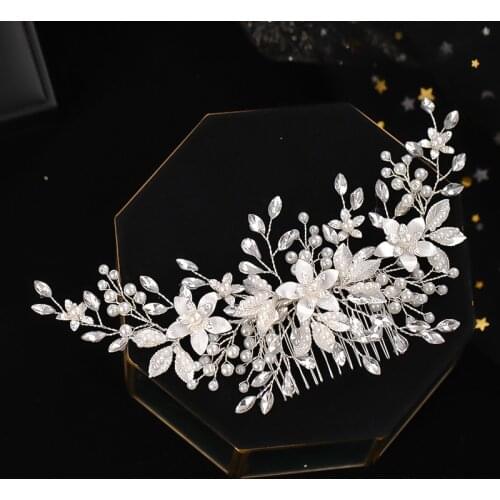 Bridal Wedding Hair Accessories Flower Pearls Hair Combs Rhinestone Headbands for Women Bride Noiva Side Hairpins Clips FORSEVEN