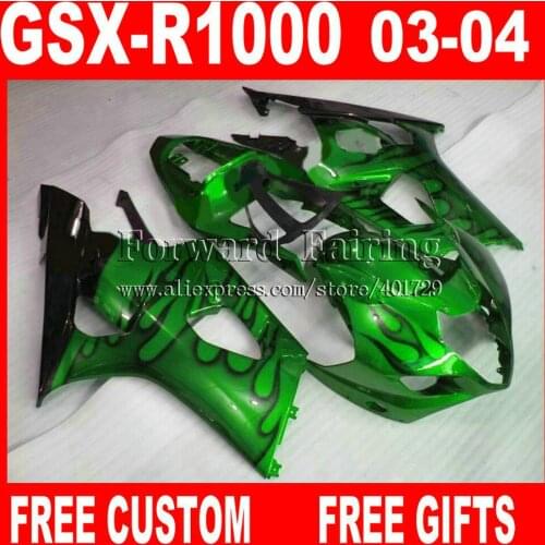High grade Fairings for SUZUKI 2003 2004 GSXR1000 green black flames K3 fairing kits GSXR 1000 03 04 GSXR 1000 7 gifts IL684