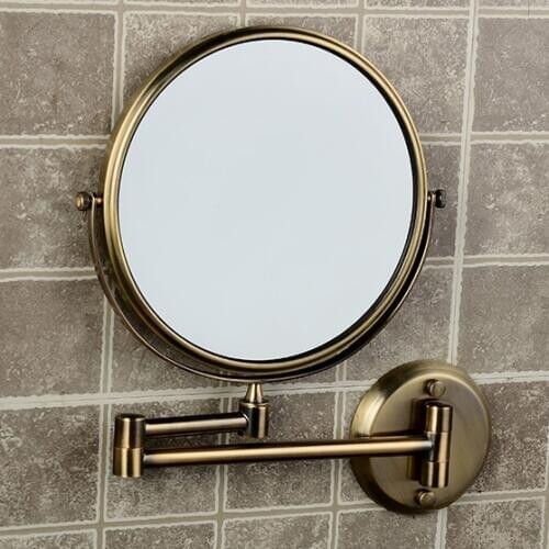Vidric Bath Mirrors 8 Inch Round 2 Face 3 x Magnifying Mirrors of Bathroom Folding Makeup Mirror Brass Bronze Wall Mirror