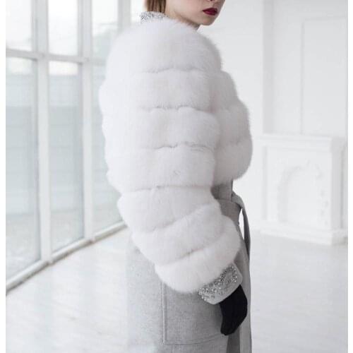 Real Fox Fur Coat Winter Clothes Women Luxury High Quality Fur and Ecological Furs White Long Sleeve Slim Warm Short Jackets