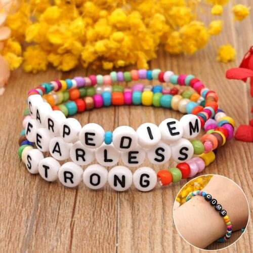 Bohemian Beaded Bracelets Rainbow Beads Letter Charm Bracelets Handmade Beading Women Female Jewelry Accessories