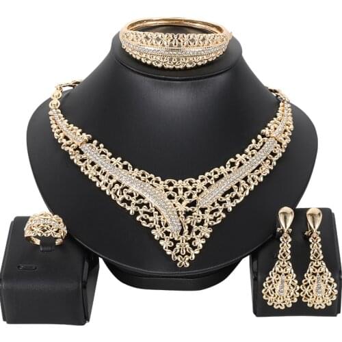 Fashion African Gold Plated Color Jewelry Sets For Women Dubai Bridal Wedding Gift Necklace Bracelet Earrings Ring Jewellery Set