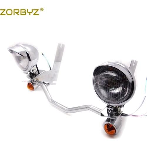 ZORBYZ Chrome Front Spotlight Passing Lamp Mount Turn Signal Light Bar Fit For Harley Touring Road King 1994-2012