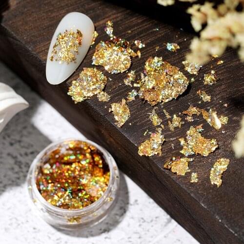 1 Box Gold Glitter Flakes Irregular Aluminum Foil Sequins For Nails Chrome Powder Sparkly Glitter Manicures Nail Art Decorations