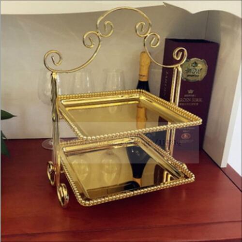 1PCS Metal creative double-decker square snack stand gold multi-layer cake plate wedding dessert set up