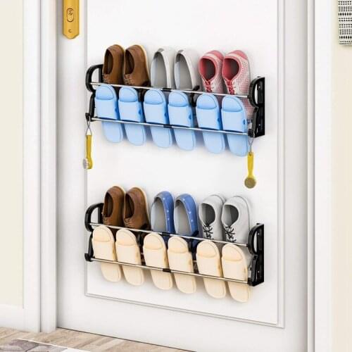 2-Pack over the Door Shoe Rack, Wall Hanging Door Shoe Rack Organizer, Adhesive Shoe Organizer Wall Mounted with S-Shape