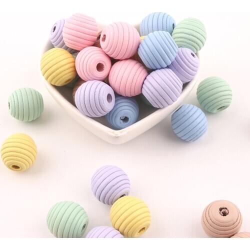 20PCS 17mm Colorful Thread Wood Beads Set Handmade DIY Hanging Decoration Natural Maple Wooden Beads For Nursery Accessories