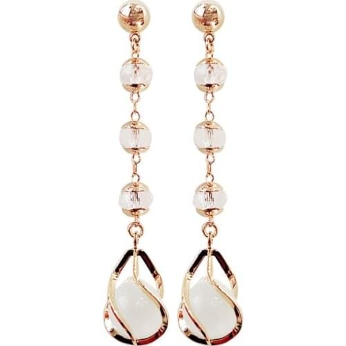 2021 Temperament long opal earrings Crystal from Swarovskis personality 925 silver needle earrings simple tassel earrings