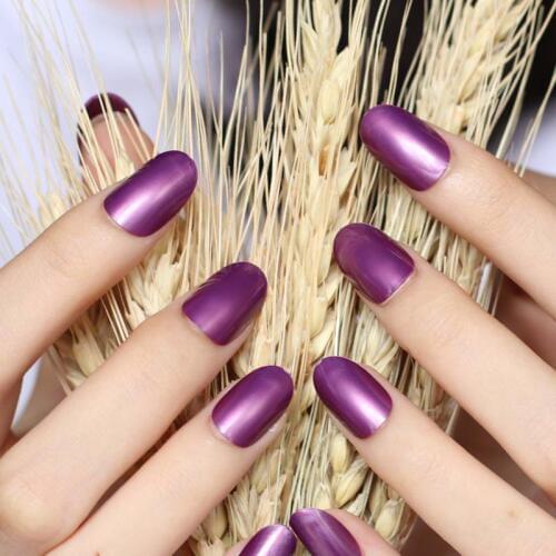 24pcs new fashion cute candy oval excellent touch design fake nails Rose Purple P010BX