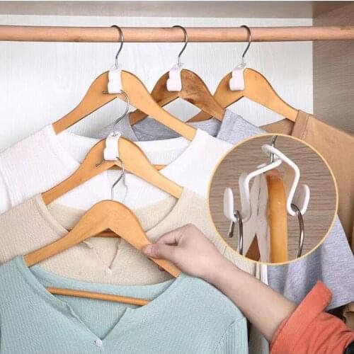 6pcs Multi-function Wardrobe Space-saving Stack Hanger Hook Coat Hook Plastic Closet Stack Hanger Rack Bedroom Storage Organizer