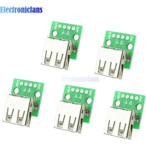 5pcs Type A Female USB To DIP 2.54MM PCB Board Adapter Converter Module For Arduino