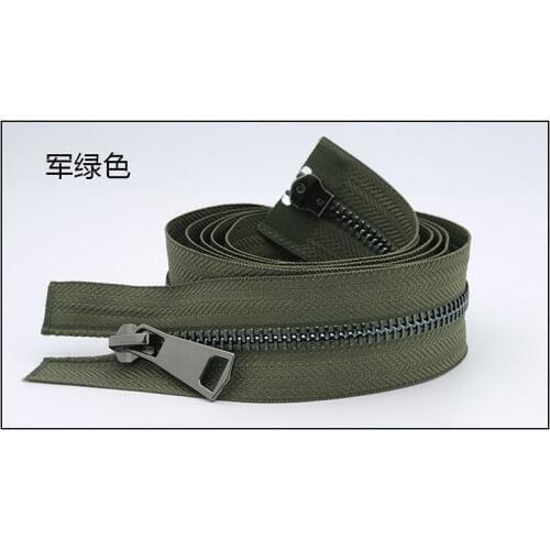 Free shipping 2pcs/lot 120cm army green 5# metal copper zipper gun black teeth high-grade leather down jacket double head zipper