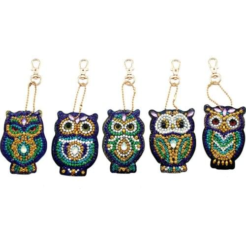 4/5/6Pcs/Set DIY Full Drill Diamond Painting Keychain Cartoon Emotion Animals Key Ring Diamond Painting Cross Stitch Dinosaur