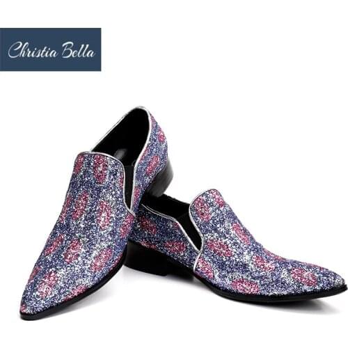 Christia Bella Brand New Luxury Men Casual Shoes Fashion Glitter Leisure Slip On Loafer Shoes Man Party Shoes for Show Silver