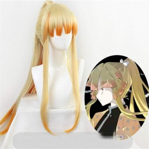 Demon Slayer: Kimetsu no Yaiba Cosplay Wigs Agatsuma Zenitsu Playing Long Straight Hair Nezuko Tanjirou Halloween 1:1 Wigs