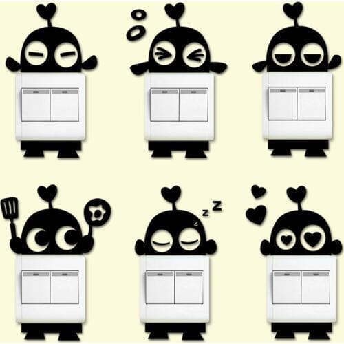 DIY Acrylic Crystal 3d switch wall stickers For kids room Cartoon spirit socket tile stickers Home decoration Candy color