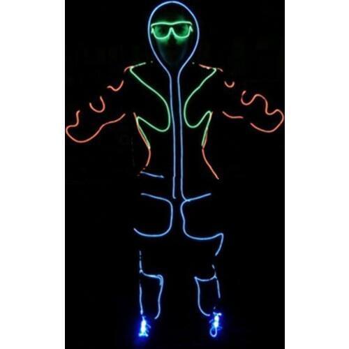 Hot Sale EL Wire Full Costume Led Halloween Suit Includes Glasses and shoelaces For Party Free Shipping DHL