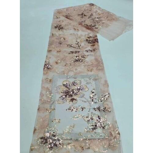 Hot Sale African Mesh Lace Fabric Nigerian Style Sequins Craft Sewing Prom Banquet Party Bridal Wedding Dress 5 Yards Wholesale