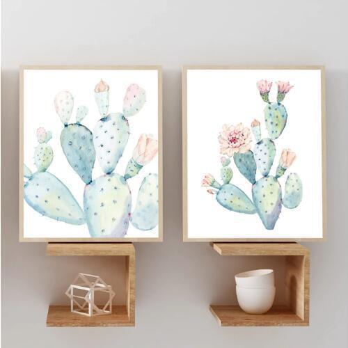 Cacti Art Print Pastel Watercolor Cactus Canvas Painting Posters Botanical Wall Art Pictures for Living Room Home Decor
