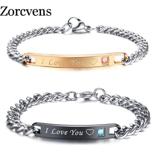 Modyle Drop Shipping Couple Bracelets Crystal Stone Heart I Love You Charm Bracelet for Women Men Wedding Jewelry