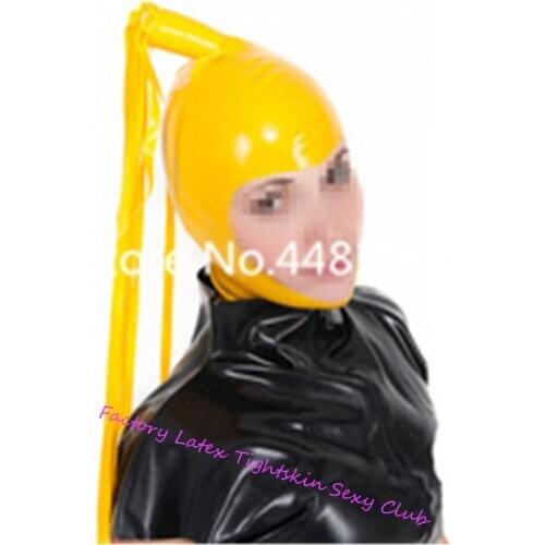 Latex Mask Rubber Uniqu unisex fetish cosplay mask Latex Mask Rubber Hood with Tails for Party Bodysuits Wear custom made