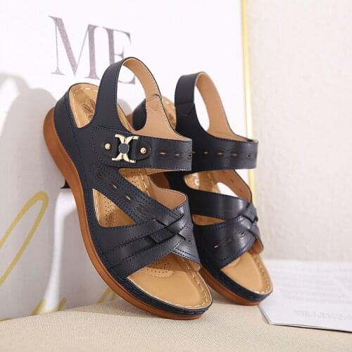 Summer lightweight womens sandals plus size 36-43 comfortable non-slip soft bottom slope with ethnic style womens shoes