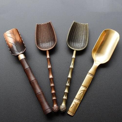 Retro Metal Tea Spoon Stainless Steel Ebony Rosewood Teaspoon Tea Set Bamboo Tea Shovel Tea Ceremony Accessories Tool